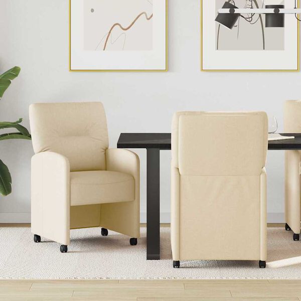 vidaXL Chaises de Salle &agrave; Manger avec Roues avec des roues 2 pcs Cr&egrave;me