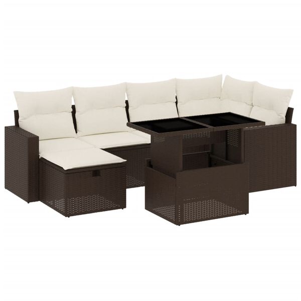 vidaXL Salon de jardin avec coussins 7 pcs marron résine tressée