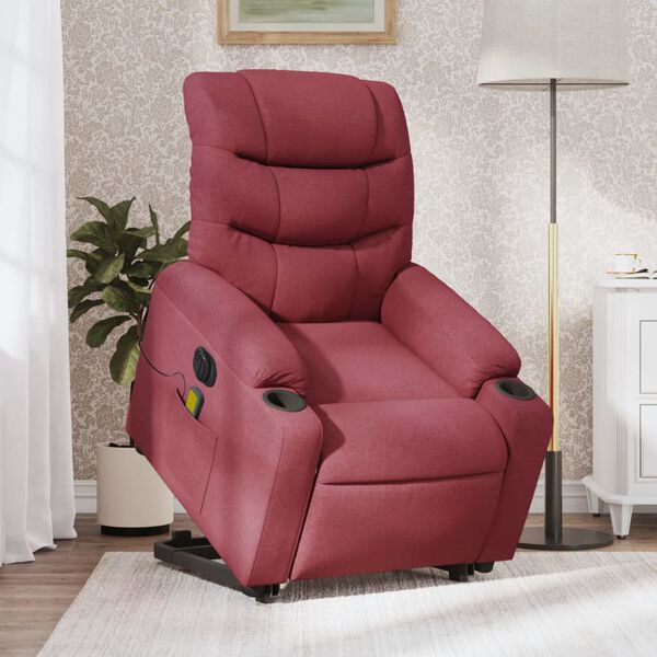 vidaXL Fauteuil inclinable de massage &eacute;lectrique Rouge bordeaux Tissu