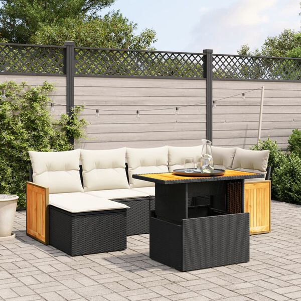 vidaXL Salon de jardin 7 pcs avec coussins noir r&eacute;sine tress&eacute;e