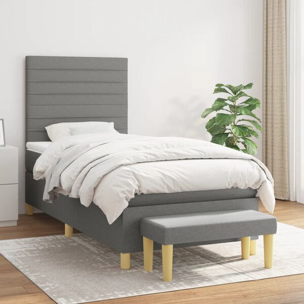 vidaXL Sommier &agrave; lattes de lit et matelas Gris fonc&eacute; 90x190 cm Tissu