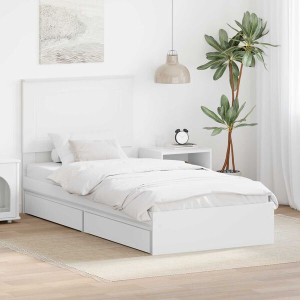 vidaXL Lit de Rangement Blanc 90 x 190 cm Bois d'ing&eacute;nierie