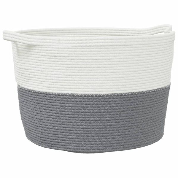 vidaXL Panier &agrave; linge gris et blanc &Oslash;60x36 cm coton