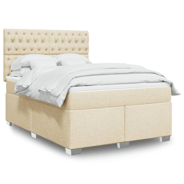 vidaXL Sommier &agrave; lattes de lit avec matelas Cr&egrave;me 140x190 cm Tissu