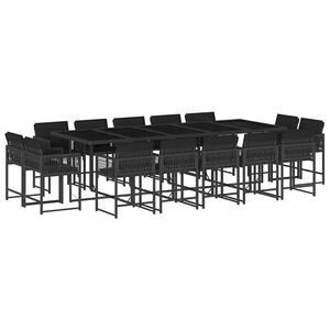 vidaXL Ensemble &agrave; manger de jardin 15 pcs coussins noir r&eacute;sine tress&eacute;e