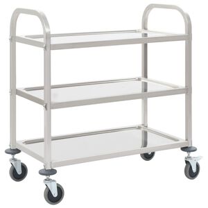 vidaXL Chariot de cuisine &agrave; 3 niveaux 96,5x55x90 cm Acier inoxydable