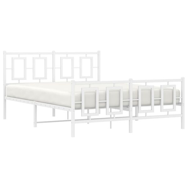 vidaXL Cadre de lit m&eacute;tal sans matelas et pied de lit blanc 135x190 cm