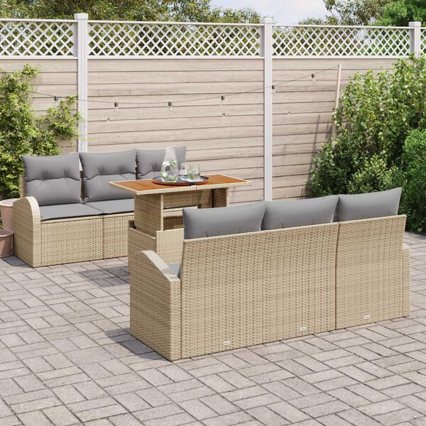 vidaXL Ensemble de canap&eacute; de jardin 7 pcs Beige Poly rotin