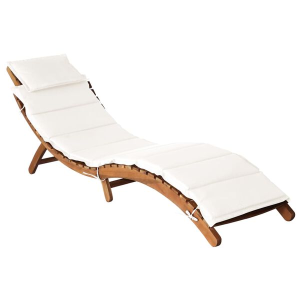 vidaXL Chaise longue avec coussins cr&egrave;me bois massif acacia