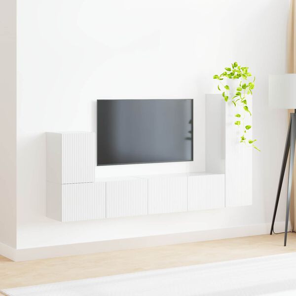 vidaXL Ensemble meuble TV 3 pcs Blanc brillant Bois d'ing&eacute;nierie