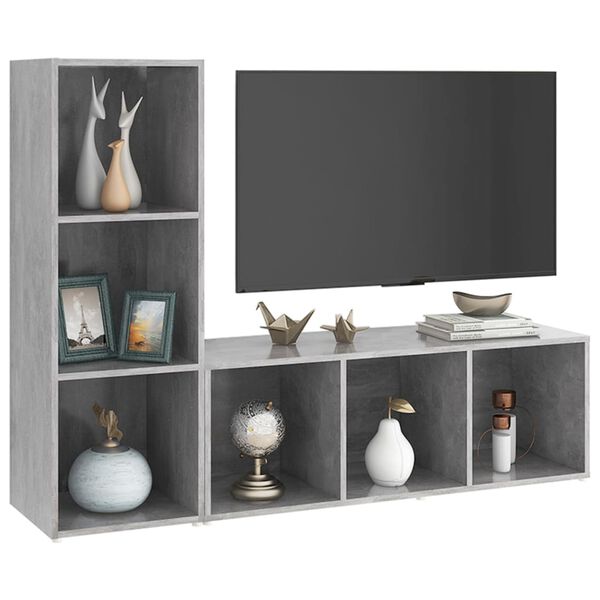 vidaXL Meubles TV 2 pcs Gris béton 107x35x37 cm Bois d'ingénierie