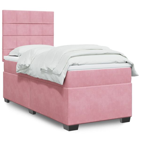vidaXL Sommier &agrave; lattes de lit avec matelas Rose 90x200 cm Velours