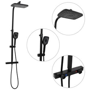 vidaXL Ensemble de douche &agrave; deux t&ecirc;te et mitigeur et tuyau laiton noir