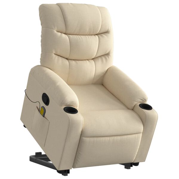vidaXL Fauteuil inclinable de massage Cr&egrave;me Tissu