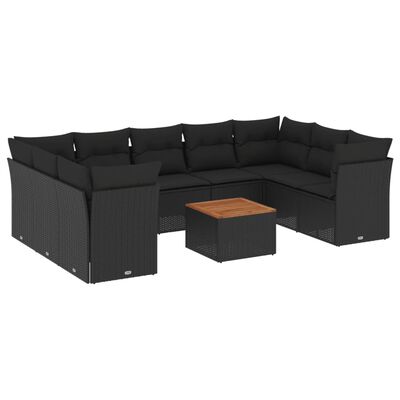 vidaXL Salon de jardin 10 pcs avec coussins noir résine tressée