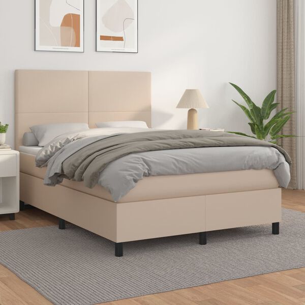 vidaXL Sommier &agrave; lattes de lit avec matelas Cappuccino 140x190 cm