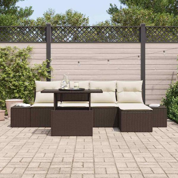 vidaXL Ensemble de canap&eacute; de jardin 6 pcs Marron et Cr&egrave;me polyrotin