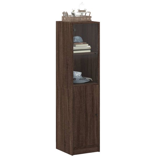 vidaXL Buffet avec porte en verre ch&ecirc;ne marron 35x37x142 cm