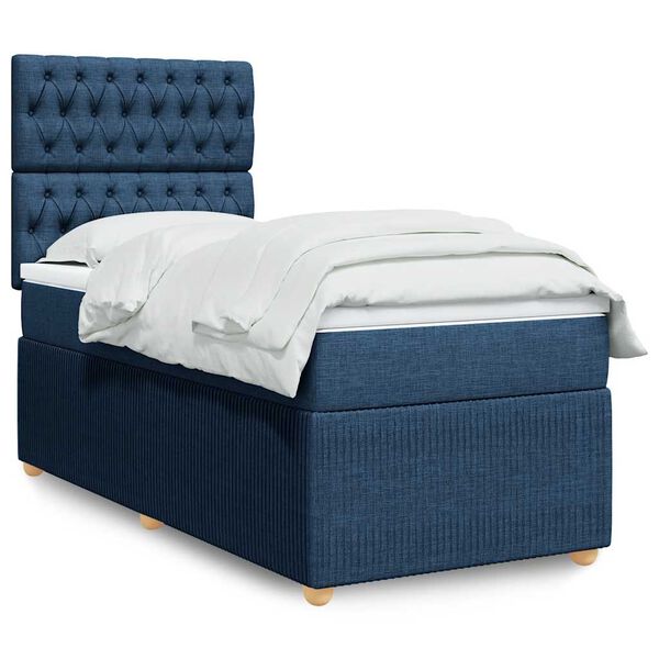vidaXL Sommier &agrave; lattes de lit avec matelas Bleu 90x200 cm Tissu