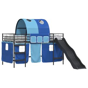 vidaXL Cadre de lit superpos&eacute; pour enfants avec rideaux Noir et Bleu