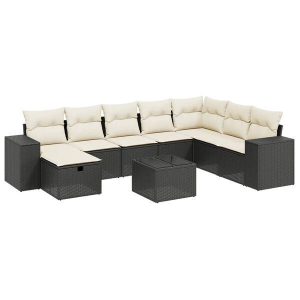 vidaXL Salon de jardin 8 pcs avec coussins noir r&eacute;sine tress&eacute;e