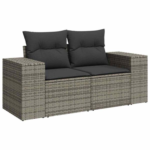 vidaXL Salon de jardin 6 pcs avec coussins gris r&eacute;sine tress&eacute;e
