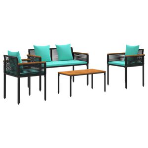 vidaXL Ensemble de meubles d'ext&eacute;rieur 4 pcs Noir et turquoise