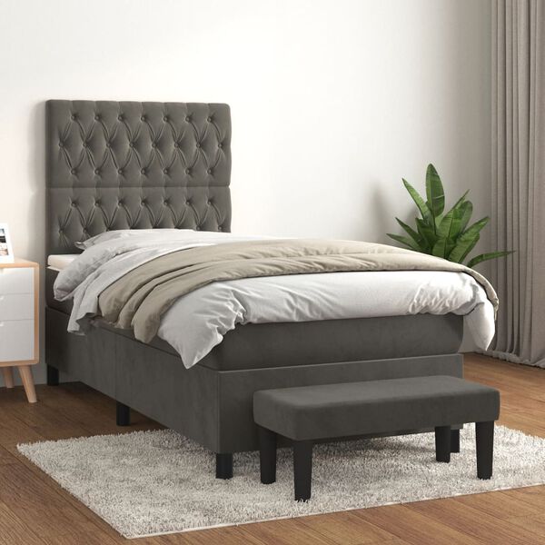 vidaXL Sommier &agrave; lattes de lit avec matelas Gris fonc&eacute; 100x200 cm