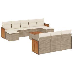 vidaXL Salon de jardin 11 pcs avec coussins beige r&eacute;sine tress&eacute;e