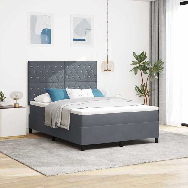 vidaXL Lit &agrave; ressorts avec matelas Gris fonc&eacute; 160 x 200 cm tissu
