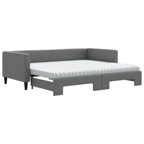 vidaXL Lit de jour avec gigogne et matelas gris fonc&eacute; 90x200 cm tissu