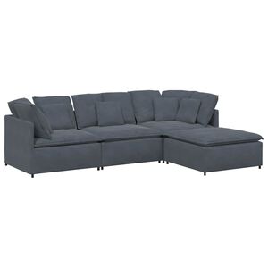 vidaXL Canap&eacute; modulaire et repose-pieds et coussins velours gris fonc&eacute;