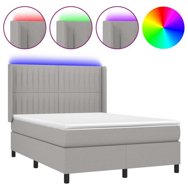 vidaXL Sommier &agrave; lattes de lit matelas LED Gris clair 140x190 cm Tissu