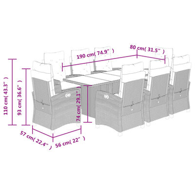 vidaXL Ensemble à manger de jardin et coussins 9 pcs beige Poly rotin