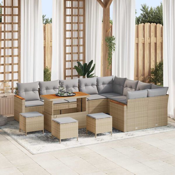 vidaXL Ensemble de canap&eacute; de jardin 13 pcs Beige Poly Rattan