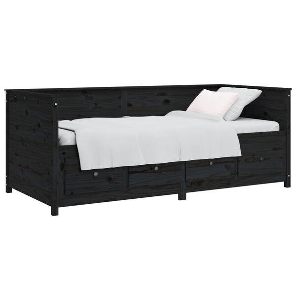 vidaXL Lit de jour sans matelas noir 90x200 cm bois de pin massif