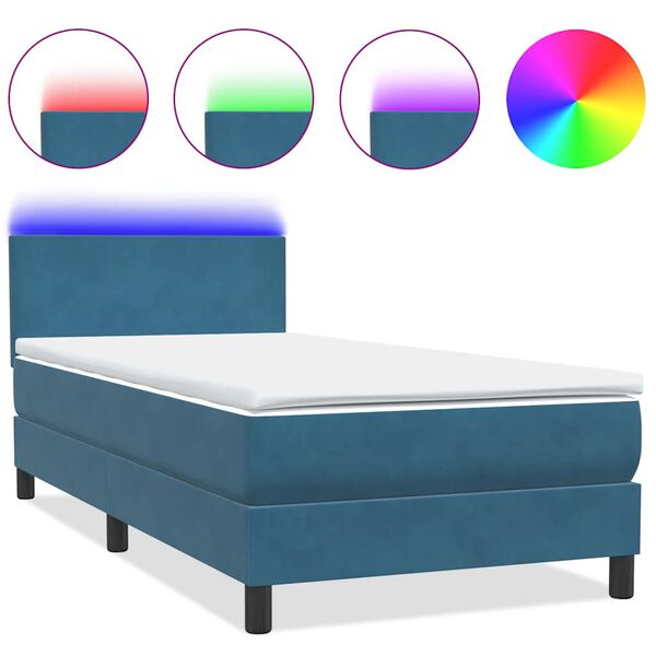 vidaXL Sommier &agrave; lattes de lit et matelas et LED bleu fonc&eacute; 90x220 cm velours