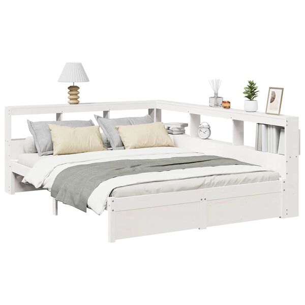 vidaXL Lit biblioth&egrave;que sans matelas blanc 150x200 cm bois pin massif