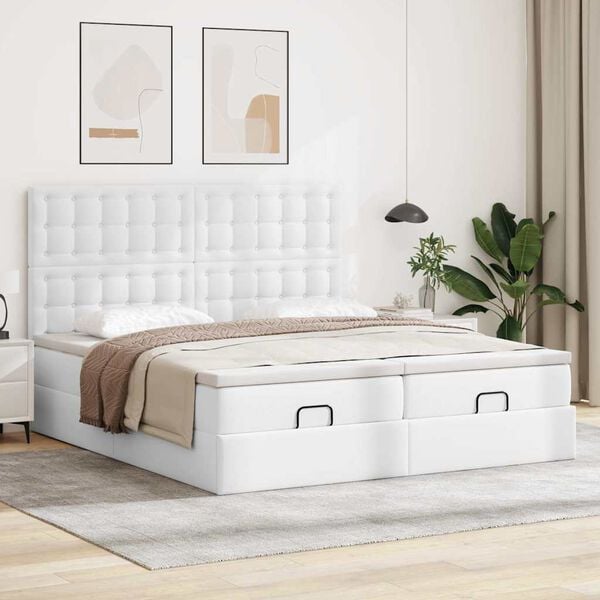 vidaXL Cadre de lit ottoman et matelas blanc pur 180x200 cm similicuir