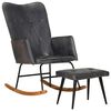 vidaXL Chaise à bascule avec repose-pied Gris Cuir véritable