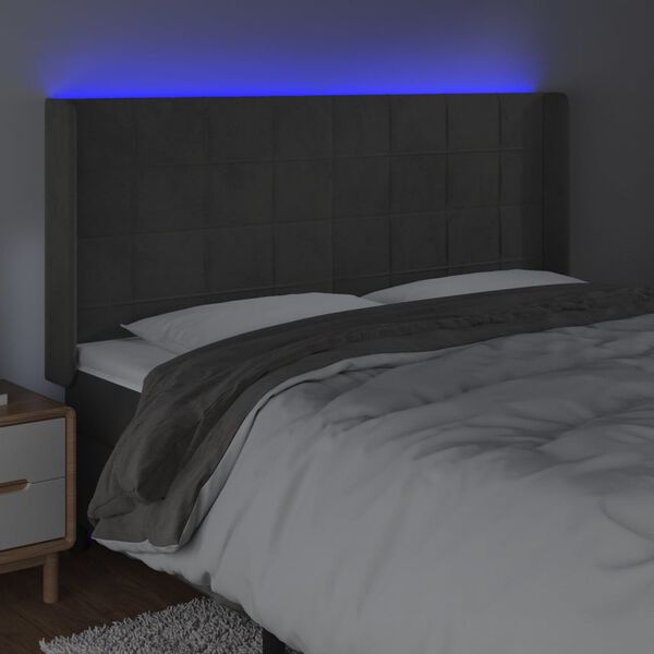 vidaXL T&ecirc;te de lit &agrave; LED Gris fonc&eacute; 183x16x118/128 cm Velours