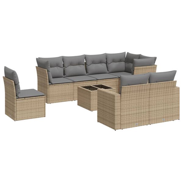 vidaXL Salon de jardin avec coussins 9 pcs beige r&eacute;sine tress&eacute;e