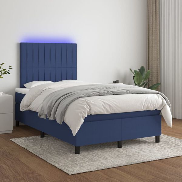 vidaXL Sommier &agrave; lattes de lit et matelas et LED Bleu 120x200 cm Tissu