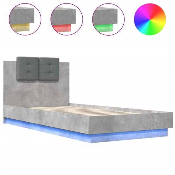 vidaXL Cadre de lit avec LED sans matelas gris b&eacute;ton 100x200 cm