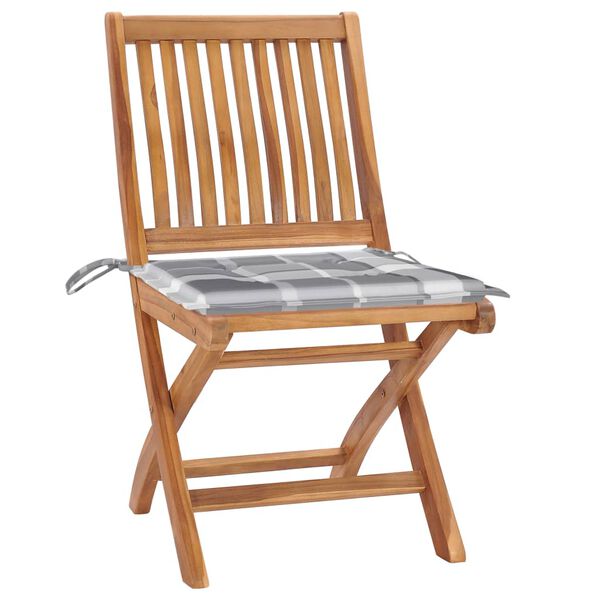 vidaXL Chaises de jardin lot de 2 avec coussins &agrave; carreaux gris Teck