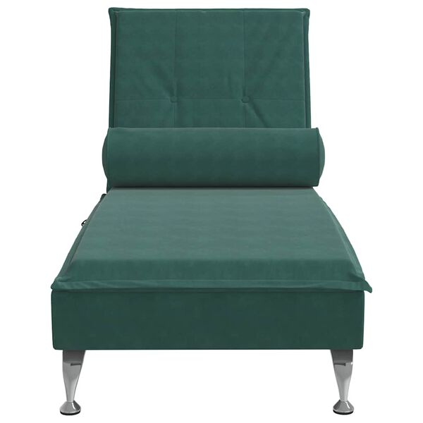 vidaXL Chaise longue de massage avec traversin vert foncé velours