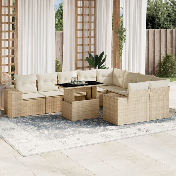 vidaXL Salon de jardin avec coussins 10 pcs beige r&eacute;sine tress&eacute;e
