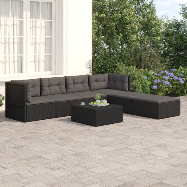 vidaXL Salon de jardin 6 pcs avec coussins Noir R&eacute;sine tress&eacute;e