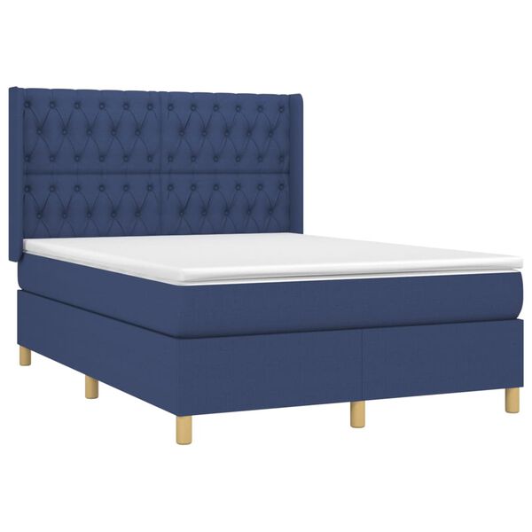 vidaXL Sommier &agrave; lattes de lit avec matelas Bleu 140x190 cm Tissu