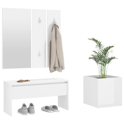 vidaXL Ensemble de meubles de couloir Blanc brillant Bois d'ingénierie